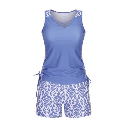 🔥LAST DAY 60% OFF - Miraclesuit Women's 2-Piece Tummy Control Tankini Set with Built-In Bra – Flattering Boho Swimwear with Shorts🔥