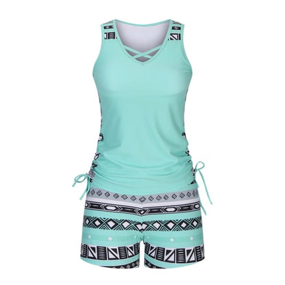🔥LAST DAY 60% OFF - Miraclesuit Women's 2-Piece Tummy Control Tankini Set with Built-In Bra – Flattering Boho Swimwear with Shorts🔥