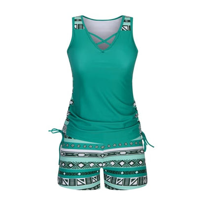 🔥LAST DAY 60% OFF - Miraclesuit Women's 2-Piece Tummy Control Tankini Set with Built-In Bra – Flattering Boho Swimwear with Shorts🔥